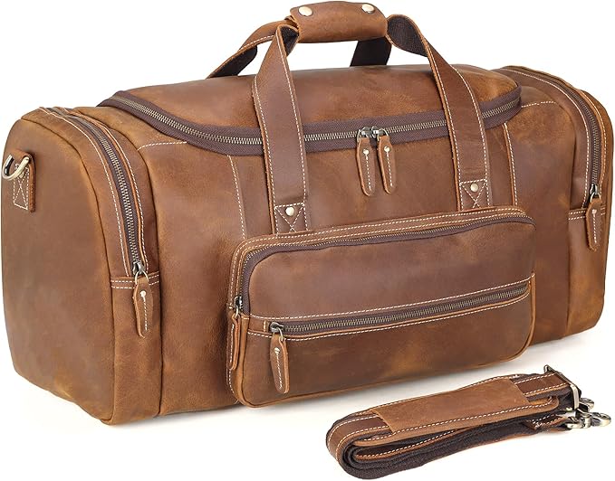 Polare 23" Full Grain Cowhide Leather Gym Duffle Weekender Overnight Travel Duffel Bag For Men