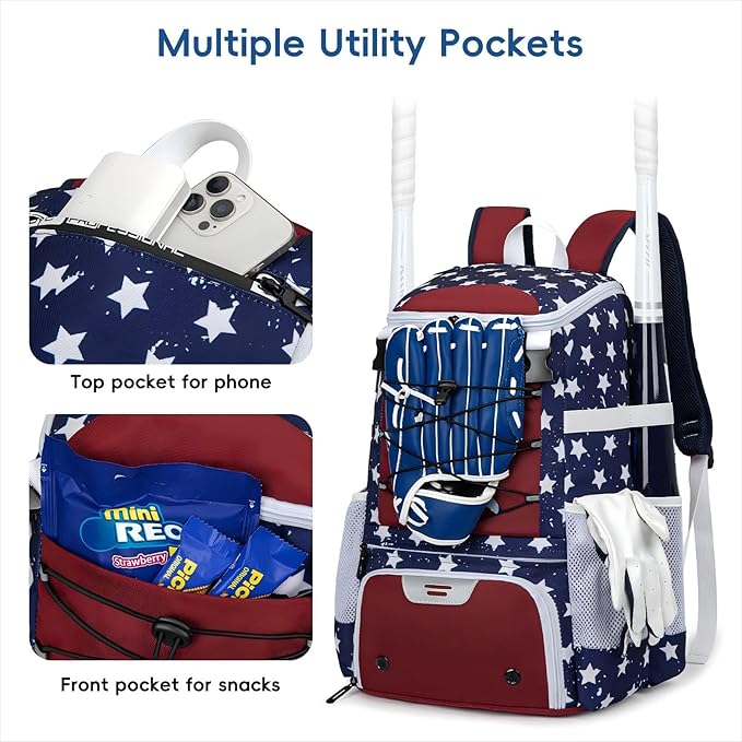 Baseball Bag for Youth and Adult, Softball Backpack 40L Large Capacity, Bat Backpack with Shoes Compartment and Hidden Helmet Holder