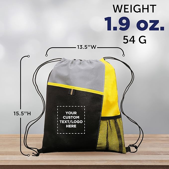 DISCOUNT PROMOS Custom Non-Woven Drawstring Backpacks Set of 10/50/100, Personalized Bulk Pack