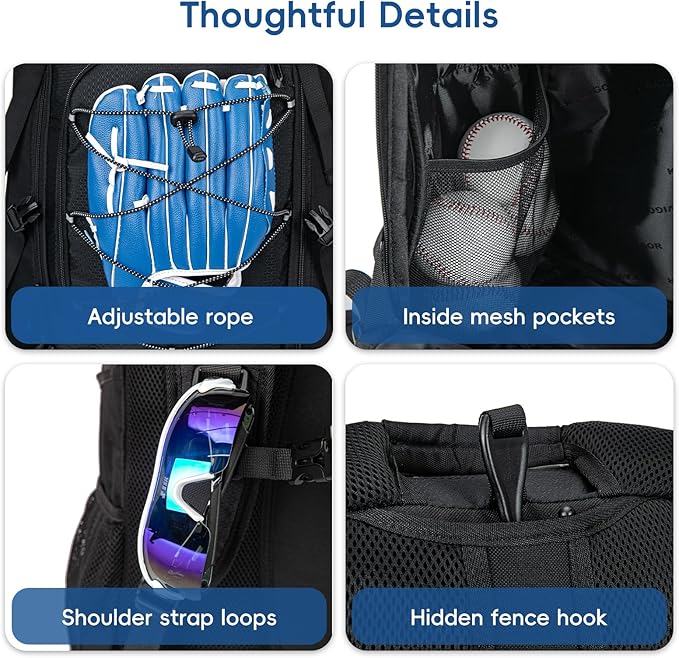 Baseball Bag for Youth and Adult, Softball Backpack 50L Large Capacity, Equipment Backpack with Laptop Compartment and Charge Port