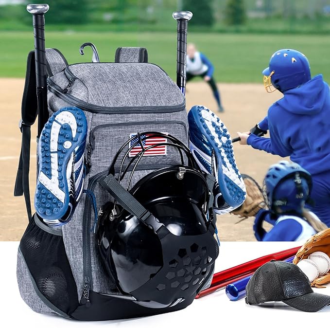 | Baseball Bag Softball Bat Bag, Double-layer Baseball Backpack Adult with Gear Klip To Hold Baseball Glove, Baseball Essential Gear, Youth Baseball Bag for Boys, Girls, Baseball Accessories