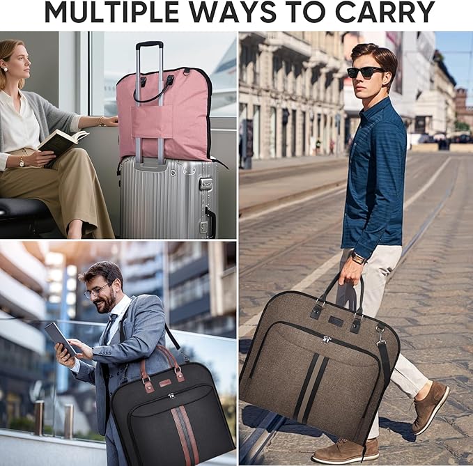 BALEINE Travel Garment Bag, Travel Suit Bag for Men, 42'' Waterproof Carry on Garment Bag for Hanging Clothes, Garment Duffel Bag for Travel Business (Beige)