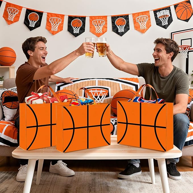 Extra Large Basketball Gift Bags, Jumbo Party Favor Bag with Handle, Large Capacity Non-Woven Pouch for Sports Supplies, Picnic, Beach, Gift Storage, Birthday, 19.7x15.8x5.9 Inch (2)