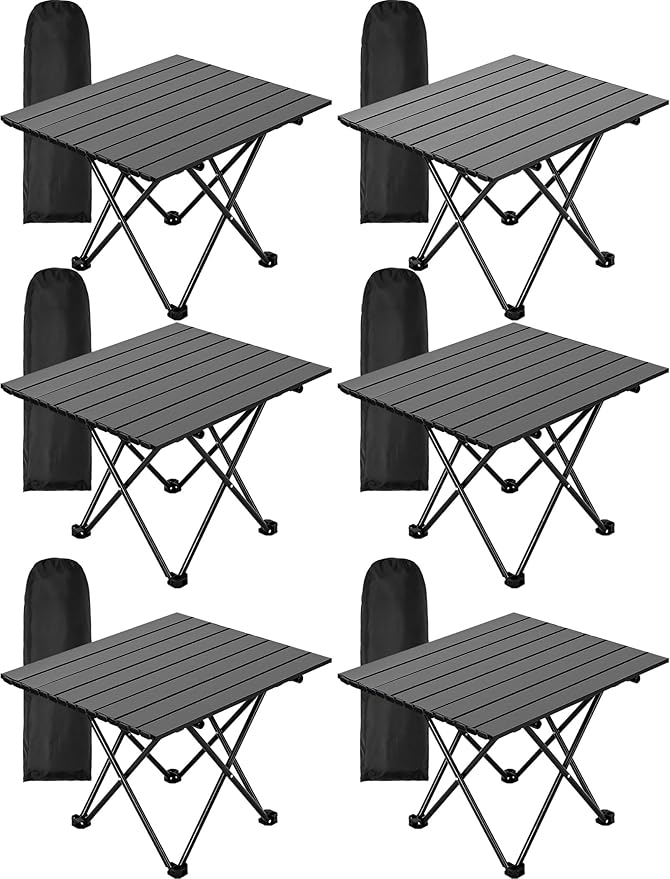 Nuenen 6 Pcs Portable Camping Table Bulk 22 x 17 x 16 Inch Compact Camping Folding Table with Carry Bag for Camp Essentials Hiking Picnic BBQ Cooking Beach Fishing Travel Outdoor Use