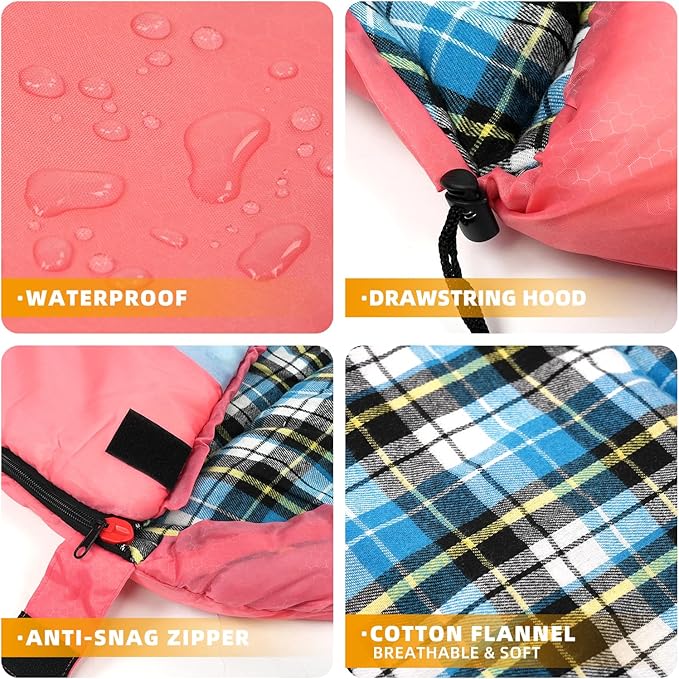 Cotton Flannel Lined Sleeping Bag for Adults Teens Kids, Cold Weather &Warm, 3 Seasons, Lightweight Compact Camping Essentials Equipment, Hiking, Outdoor, Travel