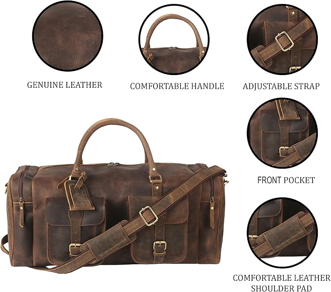 KomalC 24 inch Duffel Bag Travel Sports Overnight Weekend Leather Duffle Bag for Gym Sports Cabin Holdall bag