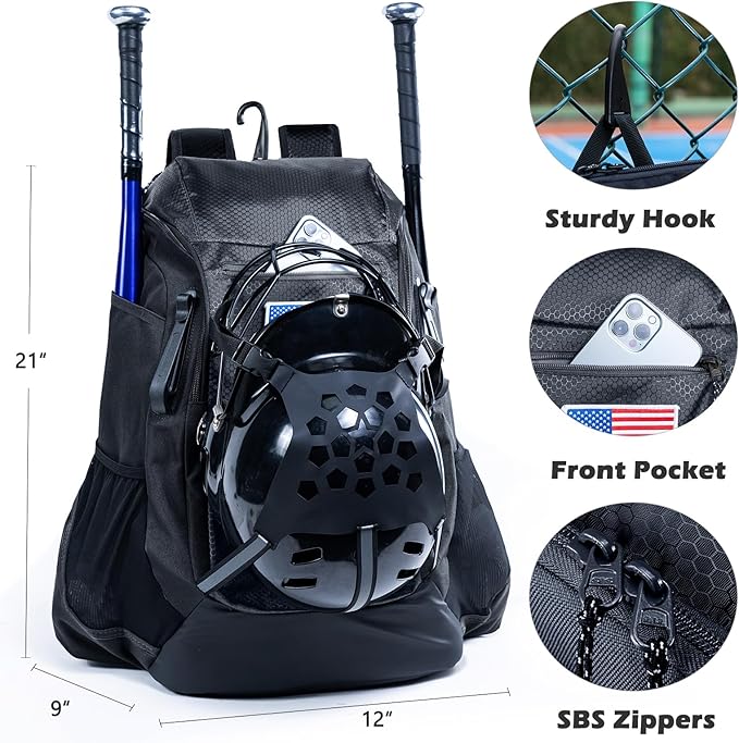 | Baseball Bag Softball Bat Bag, Double-layer Baseball Backpack Adult with Gear Klip To Hold Baseball Glove, Baseball Essential Gear, Youth Baseball Bag for Boys, Girls, Baseball Accessories