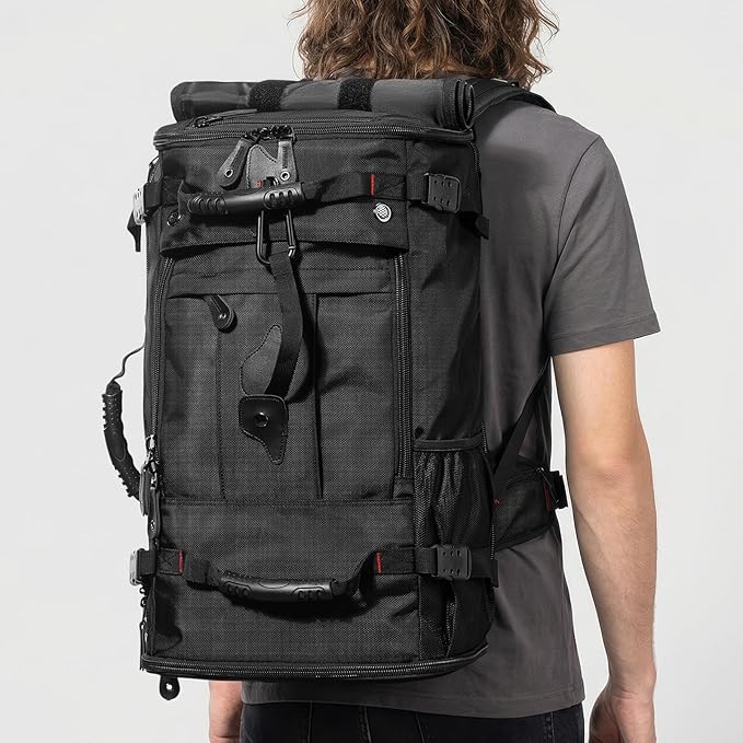 YOUMIAN Large Capacity For Travel Hiking Sports Carry On Backpack Durable Convertible Duffle Bag Laptop airplane (Black, 60L-Large DualMainOpening)