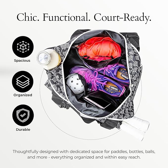 Pik’le’Ball Sport Premium Women's Pickleball Bag – Stylish and Versatile Sports Bag with Water Bottle Holder, Padded Paddle Pocket, and Spacious Design (fits 2+ Paddles!)