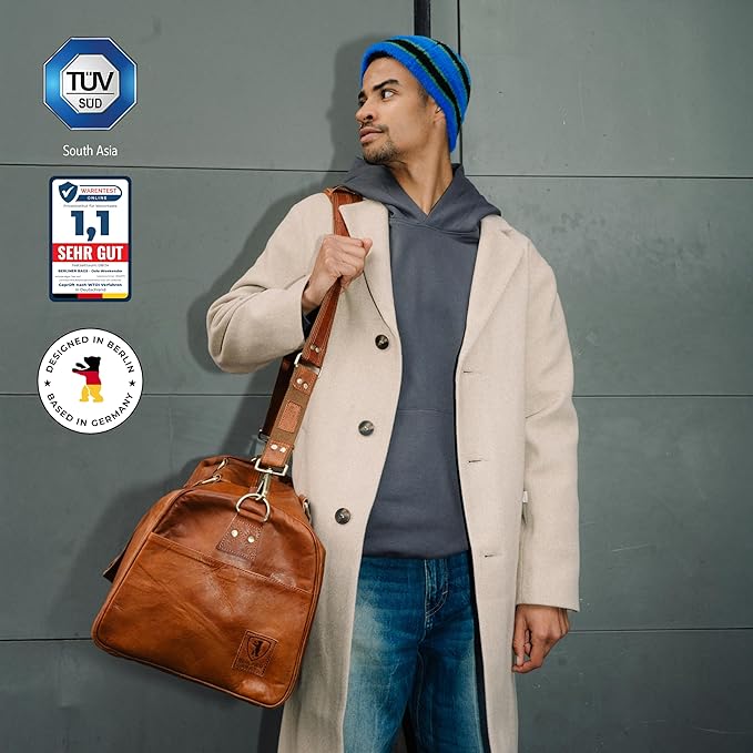 Berliner Bags Vintage Genuine Leather Duffle Bag Oslo for Travel or the Gym, Weekender, Travel Bag, Overnight Bag for Men and Women - Brown