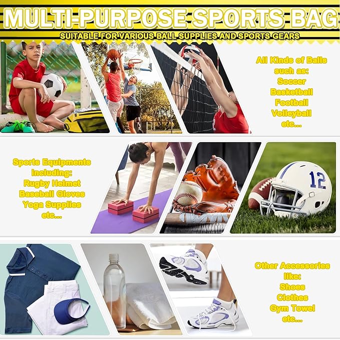 KAEGREEL Drawstring Soccer Bag Basketball Backpack for Kids Teens, Foldable Sports Bags Detachable Ball Mesh Bag for Gym Yoga Football Baseball