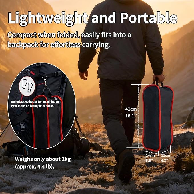 Lightweight Backpacking Folding Chair with Carry Bag,Stable and Sturdy Camping Chairs with Back Support, Fishing, Hiking and Beach Activities (high backrest, Black and red, L)