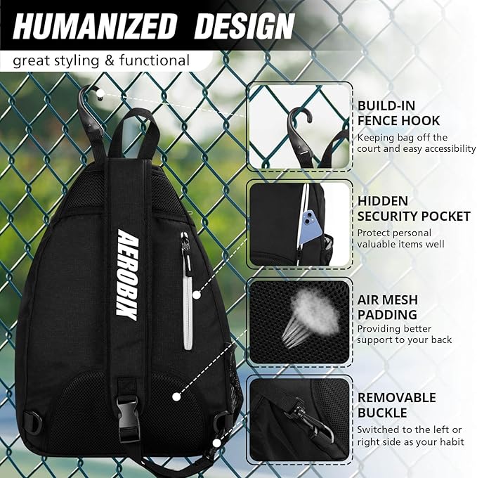 AEROBIX Pickleball Bag for Women & Men, Pickle Ball Backpack - Upgraded Zippers, Large Capacity, Padded Paddle Pocket, Adjustable Sling Bag (No Accessories)