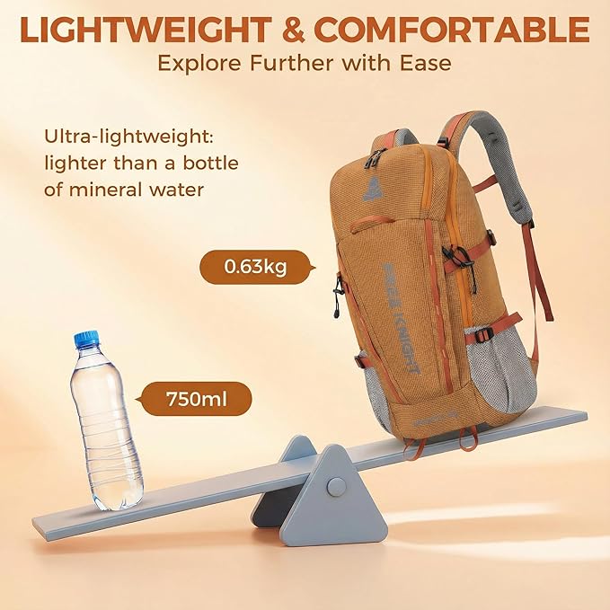 Bseash 45L Waterproof Hiking Camping Backpack with Rain Cover, Outdoor Sport Travel Bag Daypack for Climbing Skiing Cycling (Orange)