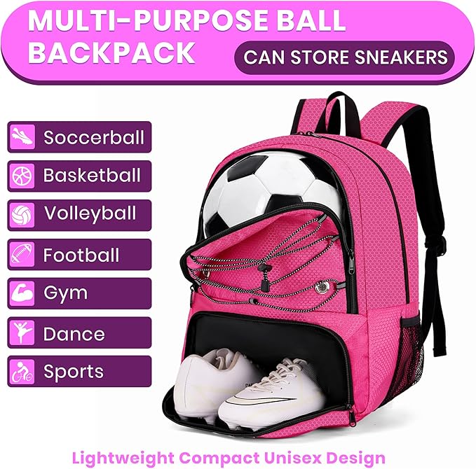 Youth Soccer Bag-Soccer Backpack&Backpack for Football Basketball,with Ball Compartment Separate Cleat Package
