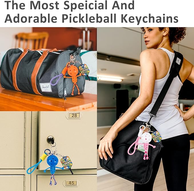 6Pcs Pickleball Handmade Keychains, Inspirational Gifts for Pickle ball Lovers Women Men, Cute Unique Design in 6 Colors