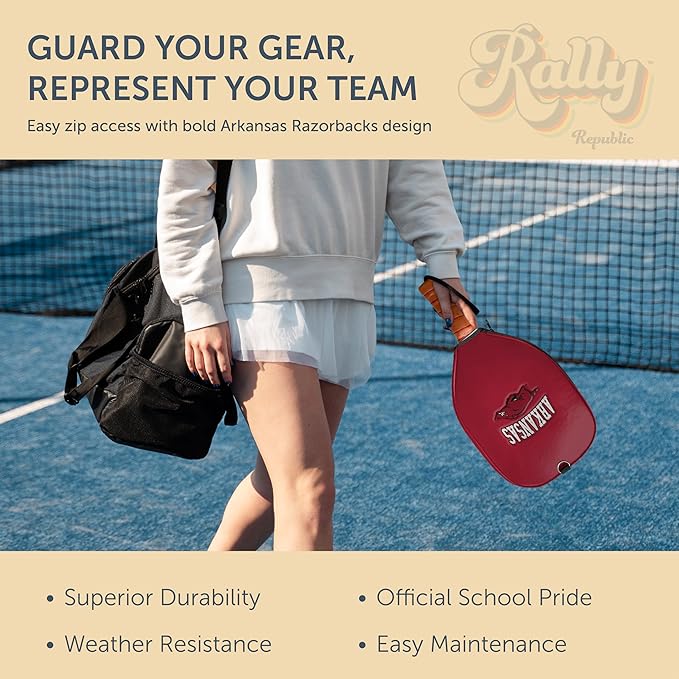 Officially Licensed Collegiate Pickleball Paddle Cover - Lightweight PU Leather Material - Durable Foam Interior Protection with Zippered Closure - Fits Most Paddles on the Market