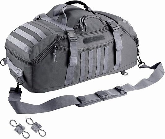 55L Large Duffle Bag, 3-in-1 Tactical Backpack MOLLE Pack for Sports, Gym, Outdoor, Grey