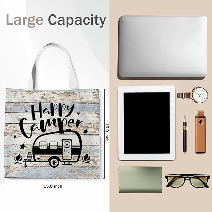 WAlTPl Camping Tote Bag, Camping Gifts for Women Men，RV Camper Travel Canvas Tote Bag, Reusable Grocery Cloth Bags