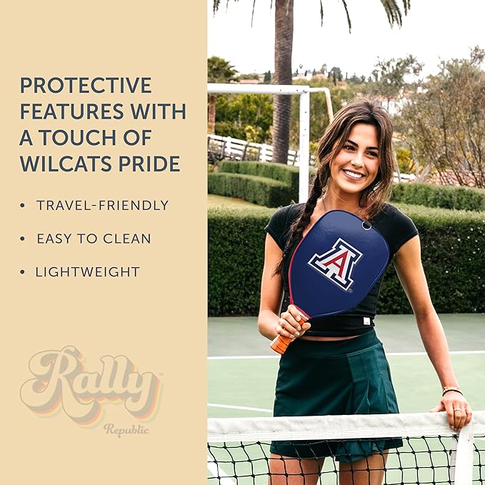 Officially Licensed Collegiate Pickleball Paddle Cover - Lightweight PU Leather Material - Durable Foam Interior Protection with Zippered Closure - Fits Most Paddles on the Market