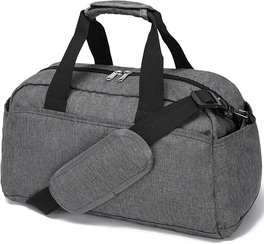 14 inch Small Gym Bag for Women & Men, Mini Duffel Bag for Travel Sports Lightweight Carry On Bag, Grey