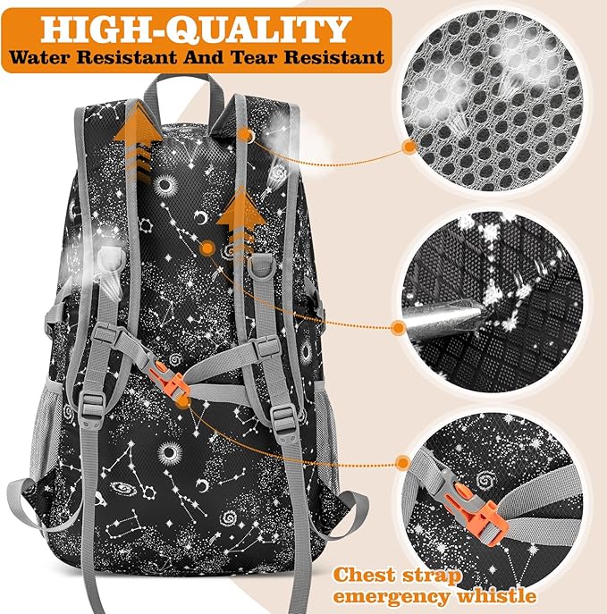 ZOMAKE Lightweight Packable Backpack 30L, Foldable Hiking Backpacks Water Resistant Compact Folding Daypack for Travel(Starry sky print)