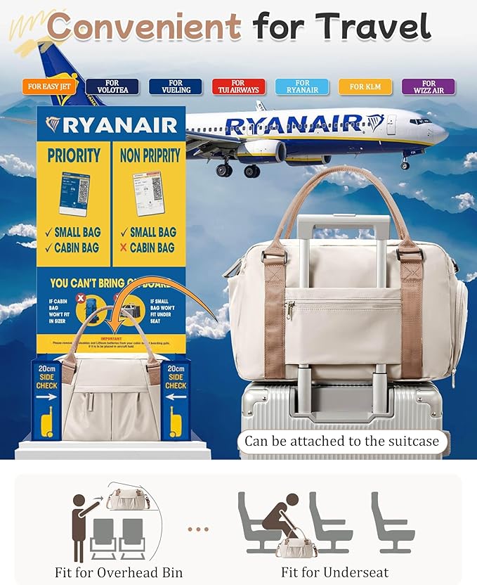 Small Gym Bag with Shoe Compartment, Workout Sport Duffle Bag for Women Travel,Waterproof Shoulder Overnight Bag Lightweight Carry on Tote Bag for Swim, Yoga, Dance, Beige