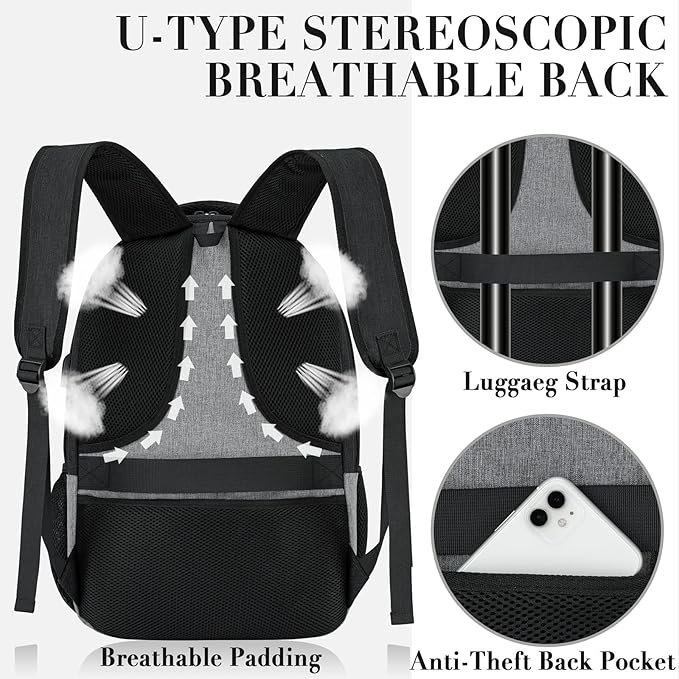 Backpack for Men and Women, Extra Large School Backpacks for Teens, Water Resistant Back Pack with USB Charging Port Fits 17 Inch Laptop, Business Anti Theft Sturdy Computer Bag Gifts, Blackgrey