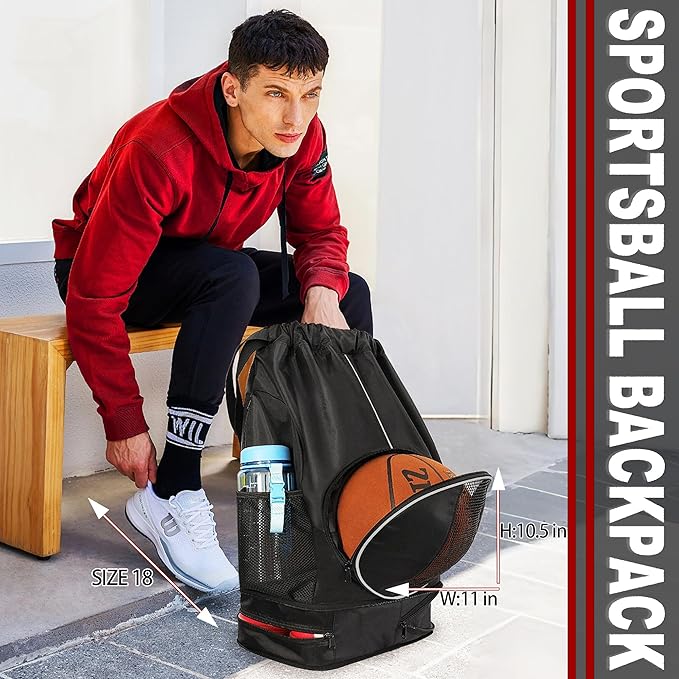 Basketball Backpack, 45 L Drawstring Sports Bag with Large Shoe Compartment and Wet Pockets for Women Men Gym Bag