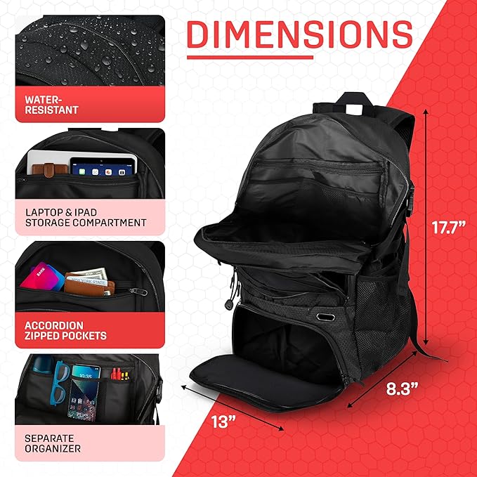 Spalding Basketball Backpack Sports Bag Ultimate Edition | Large Black Backpack with Shoe and Ball Compartment | Use for Sport Accessories and Stuff | Improved Material | Gifts for Basketball Players