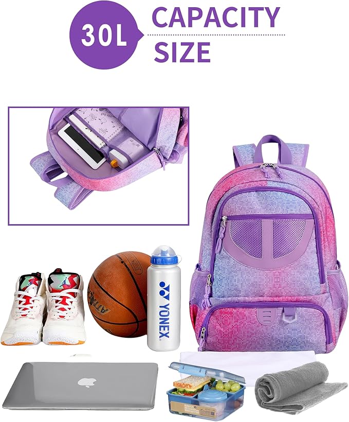 Basketball Bag Backpack for Men Women with Ball & Shoes Compartment 30L Capacity Lightweight Breathable Boys Girls Soccer Ball Bag Backpack Fit Volleyball Football Sports Travel School Gym