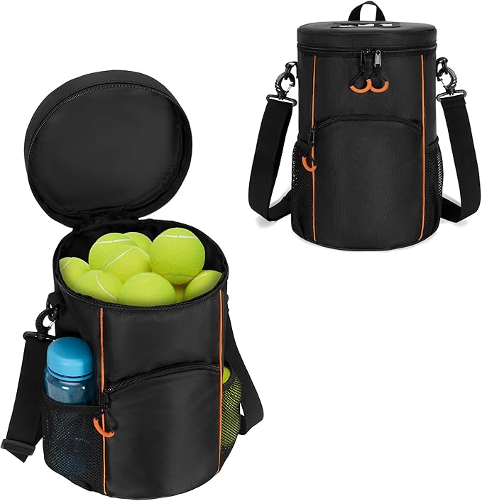 DSLEAF Tennis Ball Bag with Sturdy Bottom, Baseball & Lacrosse Ball Bag with Multiple Pockets and Portable Shoulder Strap for Tennis, Baseball, Lacrosse,Pickle Ball and Table Tennis Training