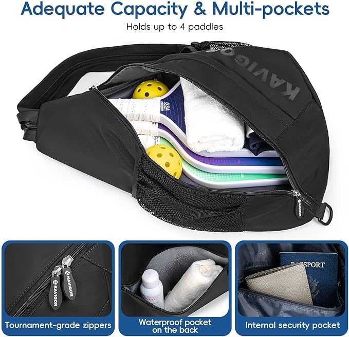 2025 Pickleball Sling Bag, Convertible Ultra-Light Backpack with Skin-Soft Fabric & Wet/Dry Pocket, Fits 4 Paddles + Gear