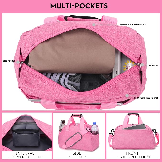 14 inch Small Gym Bag for Women & Men, Mini Duffel Bag for Travel Sports Lightweight Carry On Bag (Rose)