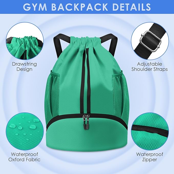 BROTOU Soccer Bags, Football Backpack, Volleyball Bag, Drawstring Backpack with Ball and Shoe Compartment, Football bags for Equipment Swim Gym Bag