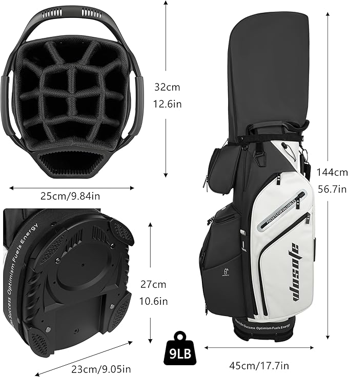 PU Leather Lightweight Men Women Blue White Black Green Golf Bag,Multiple 10 Pockets 14-Way Dividers Cooler Pouch Golf Cart Bag