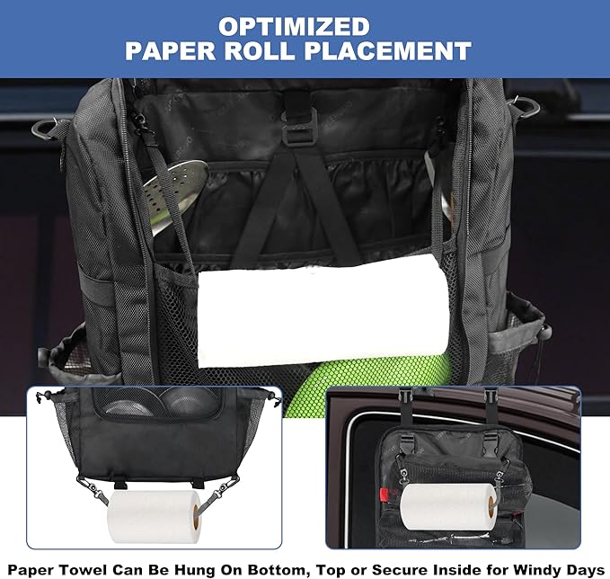 Hanging Camping Kitchen Organizer, Large Capacity Portable Storage Bag with Multi-Pockets, Water-Resistant Oxford Fabric for Outdoor Cooking, BBQ, Car Travel (Black)