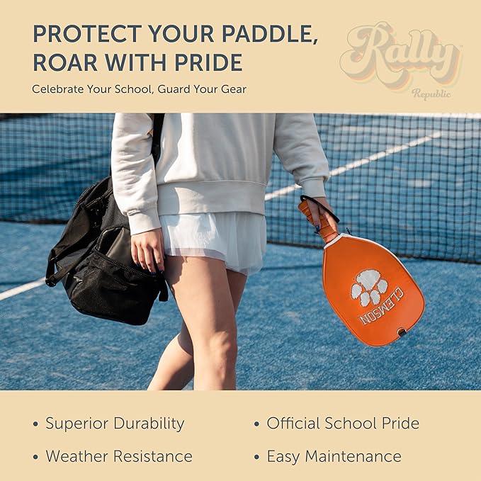Officially Licensed Collegiate Pickleball Paddle Cover - Lightweight PU Leather Material - Durable Foam Interior Protection with Zippered Closure - Fits Most Paddles on the Market
