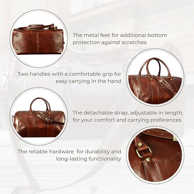 Leather Duffel Bag Weekend Bag Gym Large Travel Bag - Time Resistance