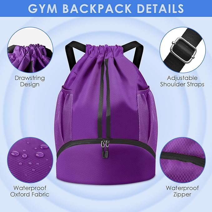 BROTOU Soccer Bags, Football Backpack, Volleyball Bag, Drawstring Backpack with Ball and Shoe Compartment, Football bags for Equipment Swim Gym Bag