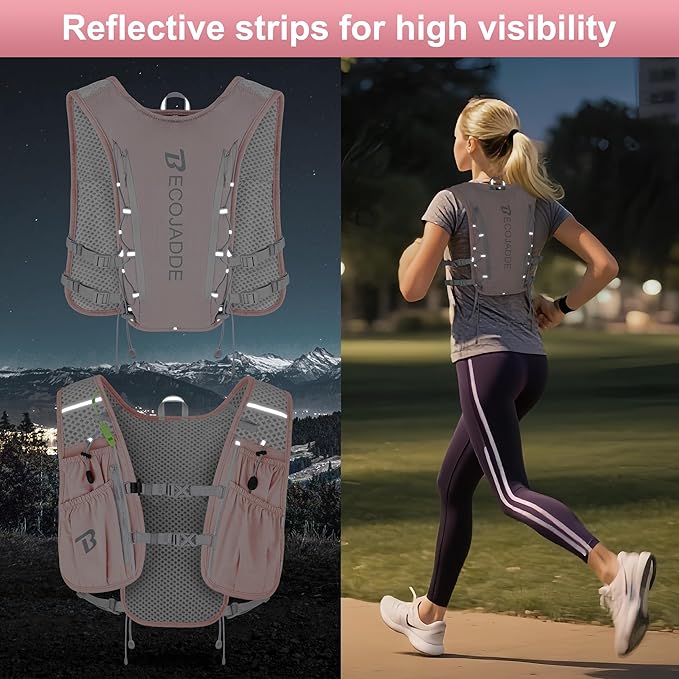 BECOJADDE Running Vest Hydration Backpack for Men Women, 5L Lightweight Running Backpack Hydration Pack for Marathon, Trail, Cycling, Hiking, Jogging