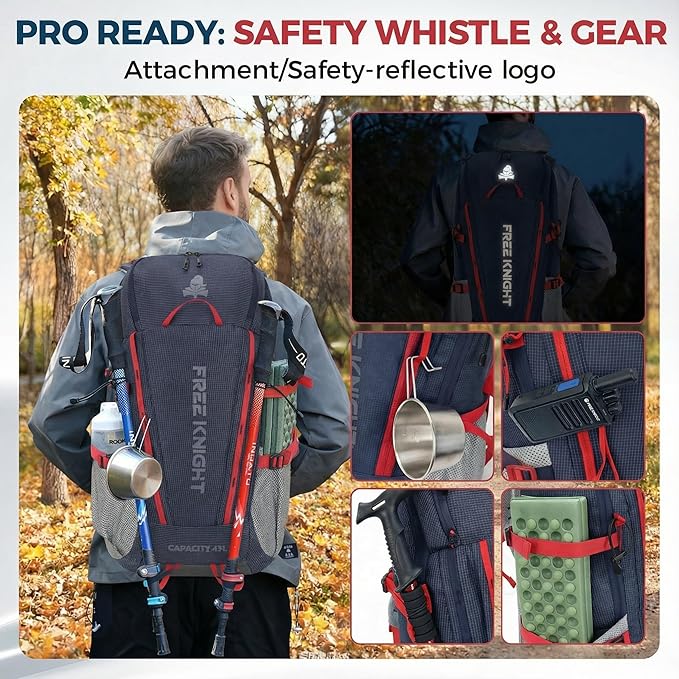 Bseash 45L Waterproof Hiking Camping Backpack with Rain Cover, Outdoor Sport Travel Bag Daypack for Climbing Skiing Cycling (Navy Blue)