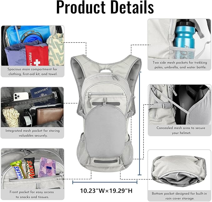 Zavothy 18L Multipurpose Hiking Backpack with 3L Water Bladder – Durable Hydration Backpack with Insulated Bladder Compartment, Hidden Helmet Holder & Rain Cover – for Hiking, Commuting, and Camping