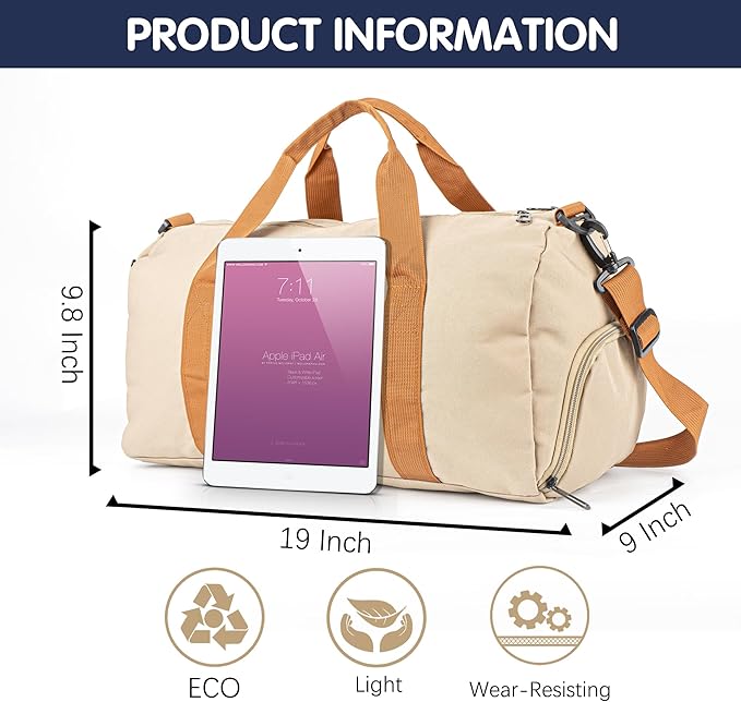 Duffle Bag for Men Personalized Overnight Bags Travel Bag with Durable Canvas Weekender Overnight Bag with Shoe Compartment Custom Groomsmen Gift for Travel Gym Storage Camping Moving (Khaki)