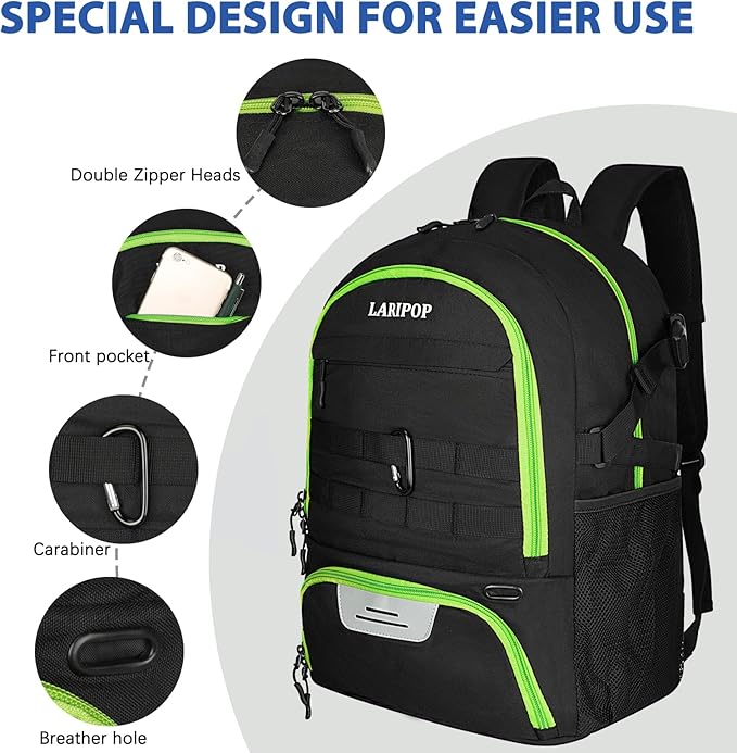 LARIPOP Soccer Backpack,Soccer Bag with Ball Holder and Shoe Compartment,Sports Equipment Training Bags Fits Basketball