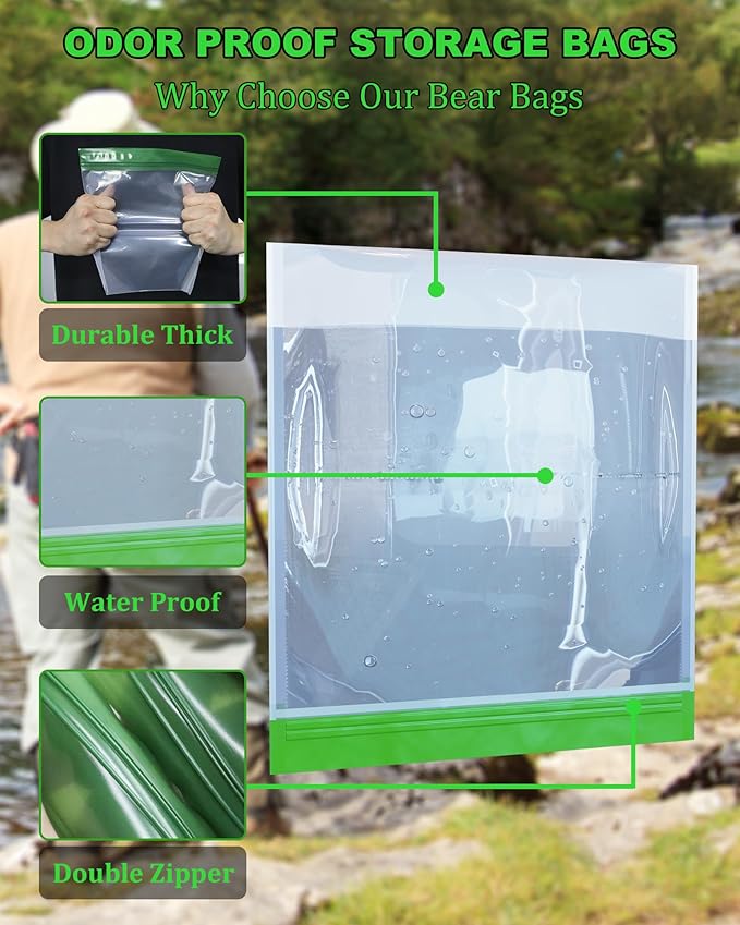 Odor Proof Storage Bags - 9 x 10 Inch Odor Food Bags for Backpacking, Camping and Home Organization - Reusable Smell Proof Bag Waterproof and Double Zip(4 Pack)