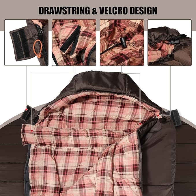 REDCAMP Cold Weather Mummy Sleeping Bag, Warm Flannel Cotton Sleeping Bag for Adults, Warm and Machine Washable Perfect for Winter Camping