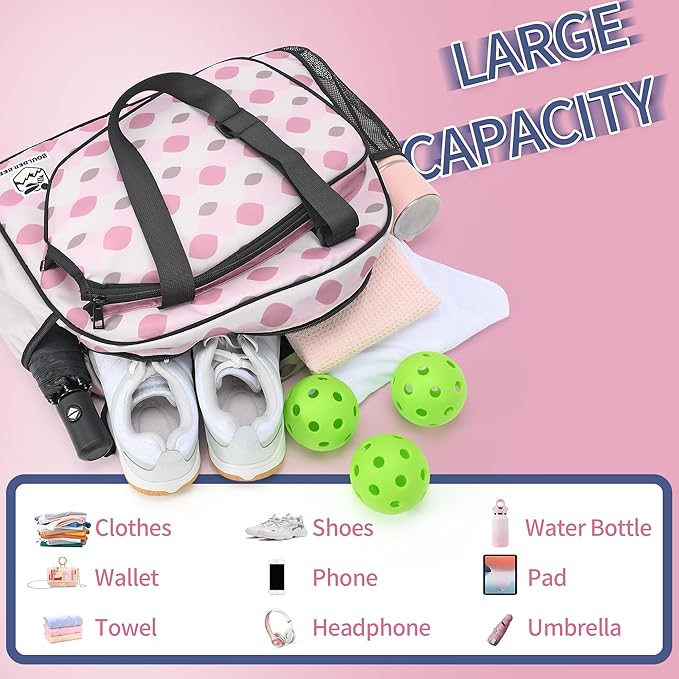 Boulder Bee Pickleball Bags, Premium Pickleball Tote Bag for Girls, Women’s Hand/Shoulder Gym Bag w Water Bottle Holder, with Pickleball Racquet/Paddle Holder