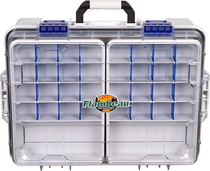 Flambeau Outdoors 4000WPNC Waterproof Satchel 4000, Portable Waterproof Tackle Box with Trays, Gray/Clear (18.71" L x 13.58" W x 7.58" D)