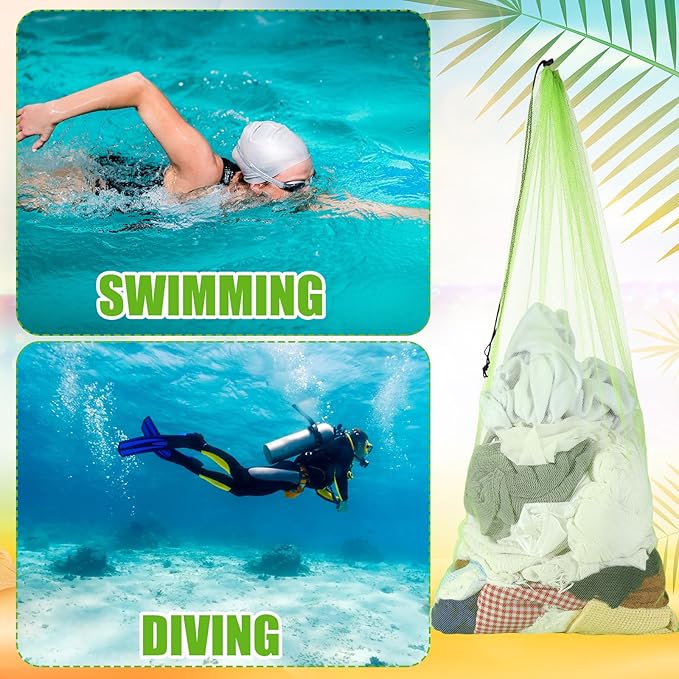 6 Pcs large Mesh Bag 24 x 48 inch Ball Mesh Drawstring Storage Sports Equipment Bag for Balls Beach